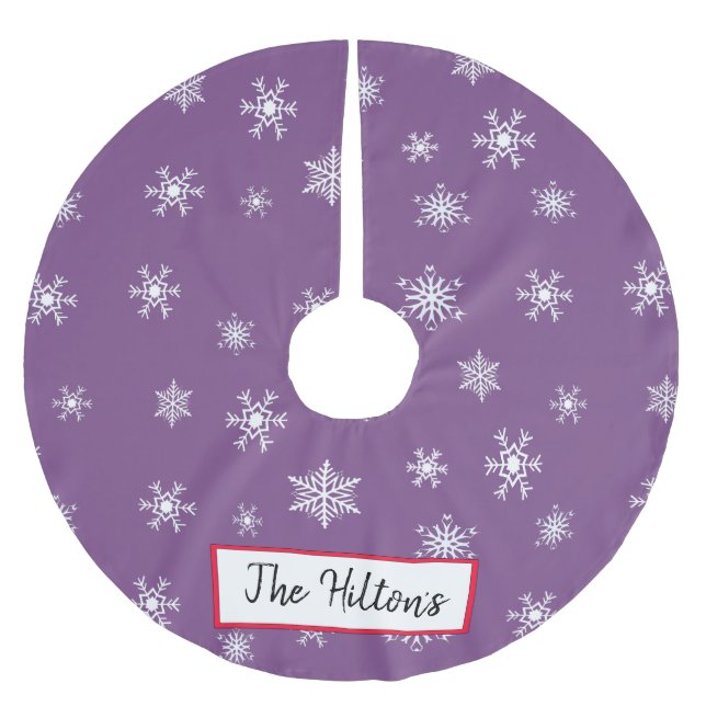Personalized Purple Snowflake Christmas Skirt Brushed Polyester Tree Skirt (Front)