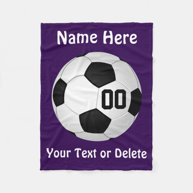 Personalized Purple Soccer Fleece Blanket (Front)