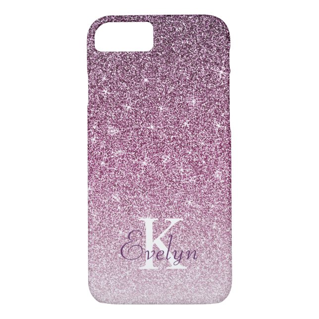 Personalized Purple Sparkle Glitter Monogram Case-Mate iPhone Case (Back)