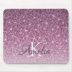 Personalized Purple Sparkle Glitter Monogram Mouse Pad