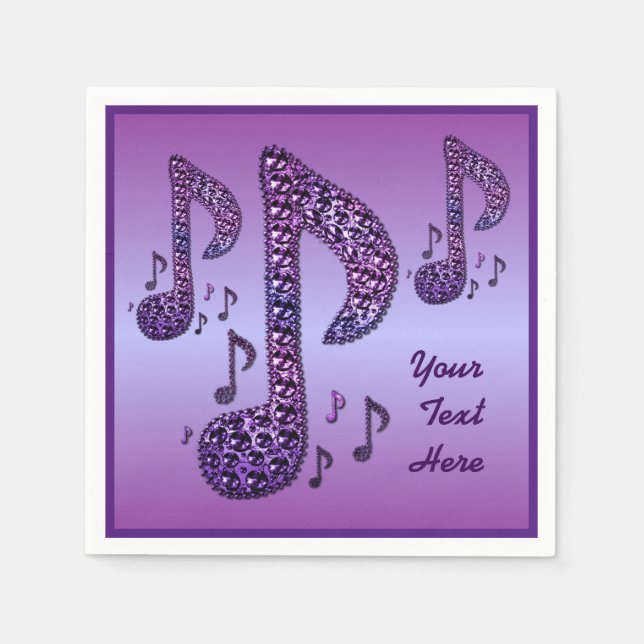 Personalized Purple Sparkle Music Notes Napkins (Front)