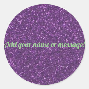 Personalized purple sparkling glitter classic round sticker