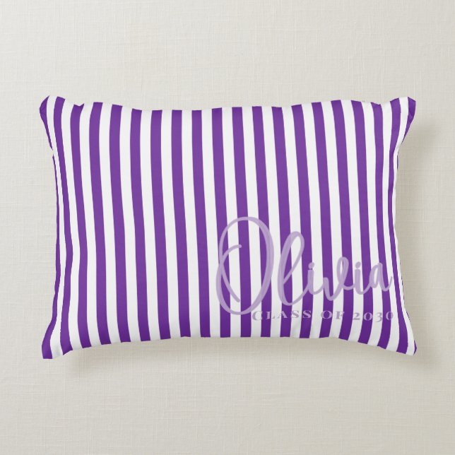 Personalized Purple Stripe Dorm Pillow (Front)