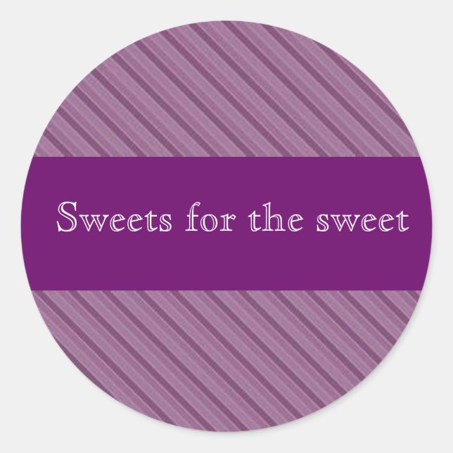 Personalized purple stripe stickers for lolly tins (Front)