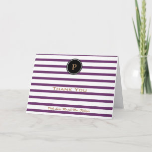Personalized Purple Striped Monogram Thank You Card