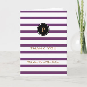 Personalized Purple Striped Monogram Thank You Card