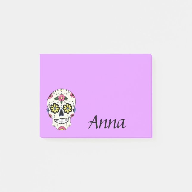 Personalized Purple Sugar Skull Post It Notes (Front)