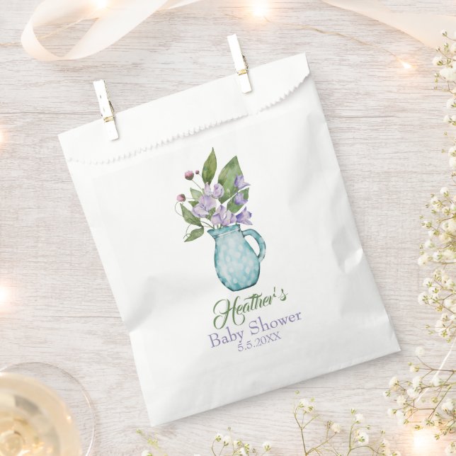 Personalized Purple Sweet Pea Flowers Baby Shower Favour Bag (Clipped)