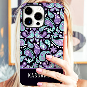 Personalized Purple Teal Paisley Name iPhone 16 Pro Max Case