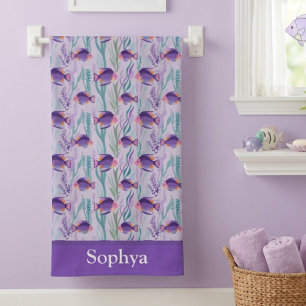 Personalized Purple Tropical Fish Beach Towel