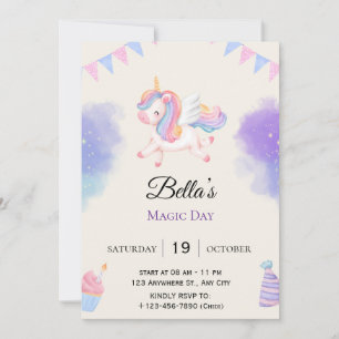 Personalized Purple Unicorn Birthday Invitation