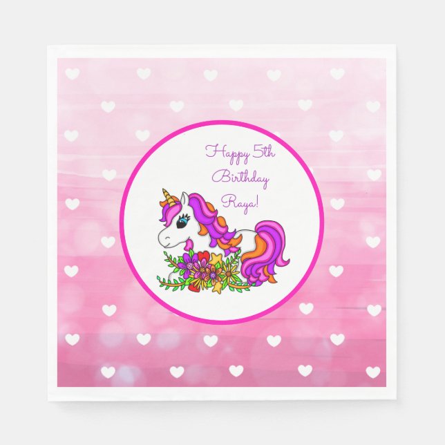 Personalized Purple Unicorn Happy Birthday Napkin (Front)