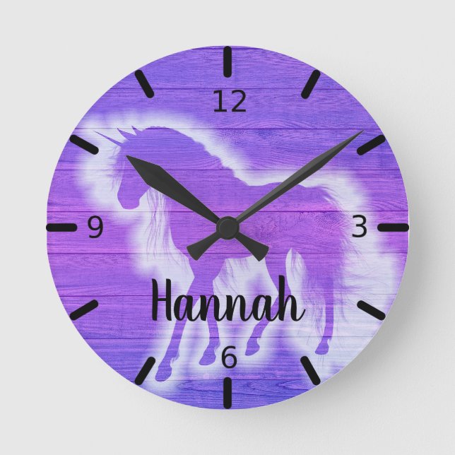 Personalized Purple Unicorn Round Clock (Front)