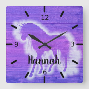 Personalized Purple Unicorn Square Wall Clock