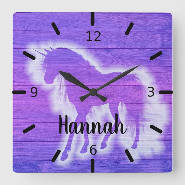 Personalized Purple Unicorn Square Wall Clock (Front)