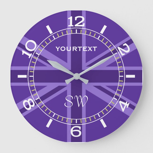 Personalized Purple Union Jack British Flag Dial Large Clock (Front)