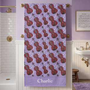 Personalized Purple Violin Beach Towel