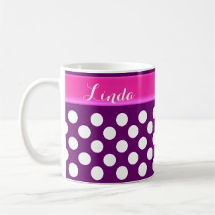Personalized Purple w White Polka Dots Coffee Mug