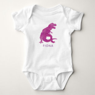 Personalized Purple Watercolor Dinosaur Baby Girl Bodysuit