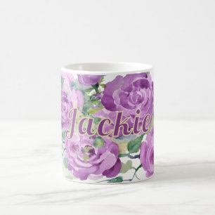 Personalized Purple Watercolor Floral Name Coffee  Coffee Mug