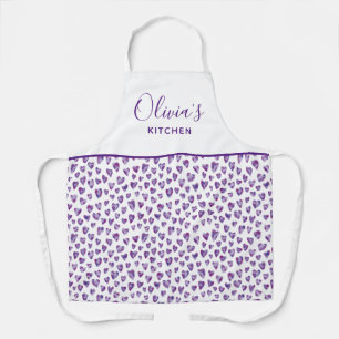 Personalized Purple Watercolor Heart Pattern Apron