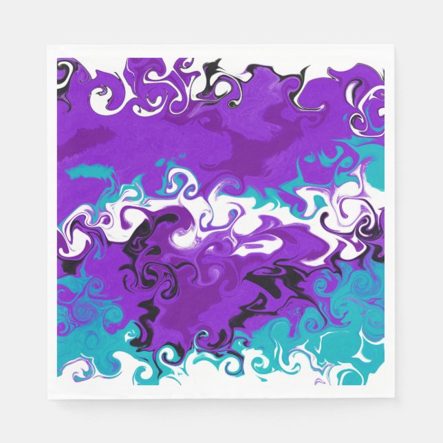 Personalized Purple Waves Fluid Art Birthday   Napkin (Front)