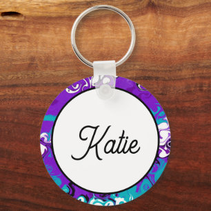 Personalized Purple Waves Fluid Art Keychain