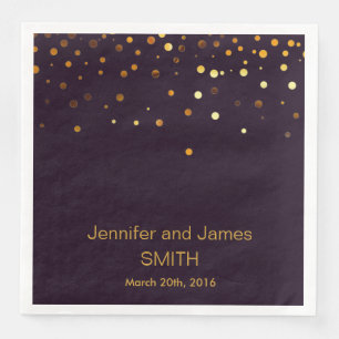 Personalized Purple Wedding Confetti Gold Glitter Napkin