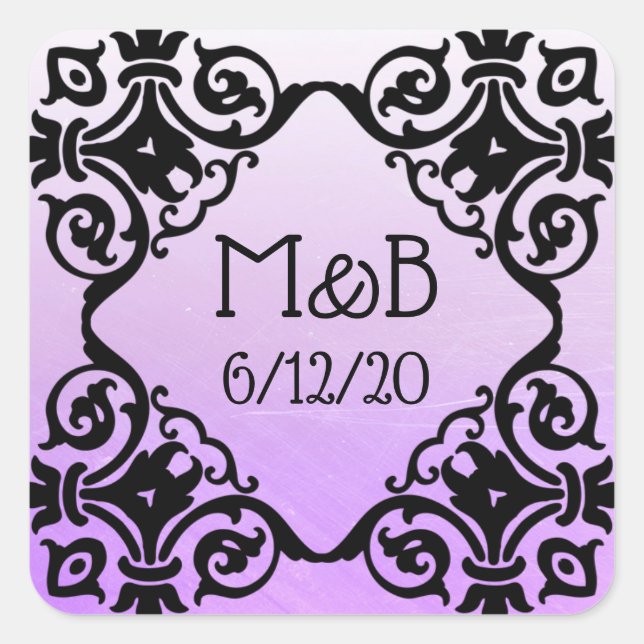 Personalized Purple Wedding Date  Initials Sticker (Front)