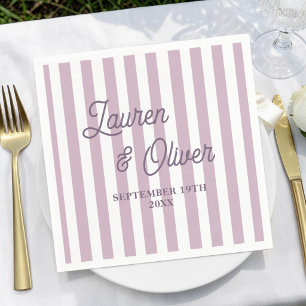 Personalized Purple Wedding & Engagement Striped Napkin