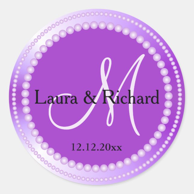 Personalized Purple Wedding Monogram Seals (Front)