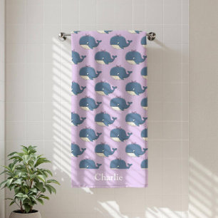 Personalized Purple Whale Kids Bath Towel
