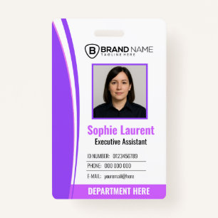 Personalized Purple White Corporate Staff ID Badge