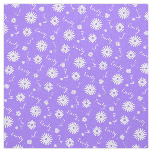 Personalized purple white daisy name pattern fabric (Swatch)