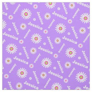 Personalized purple white daisy name pattern fabric