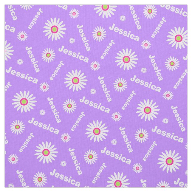 Personalized purple white daisy name pattern fabric (Swatch)