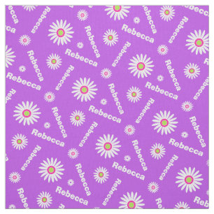 Personalized purple white daisy name pattern fabric