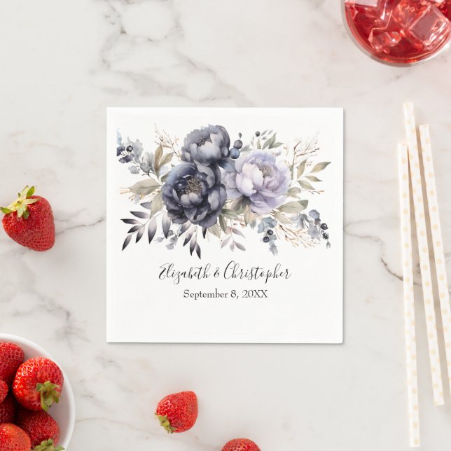 Personalized Purple White Floral Botanical Wedding Napkin (Insitu)