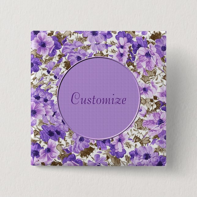 Personalized Purple & White Floral Button (Front)