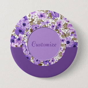 Personalized Purple & White Floral Round Button 2