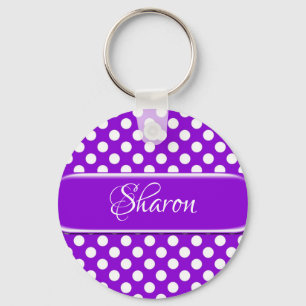 Personalized Purple White Polka Dot Keychain