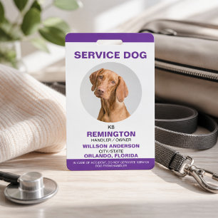 Personalized purple White Service Dog Photo ID Badge