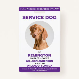 Personalized purple White Service Dog Photo ID Badge