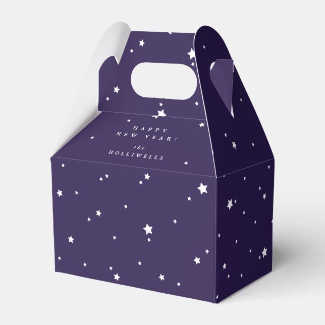Personalized Purple + White Stars New Year Party Favor Box (Front Side)