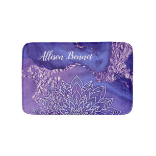 Personalized Purple White Watercolor Mandala Bath Mat