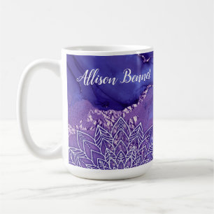 Personalized Purple White Watercolor Mandala Coffee Mug