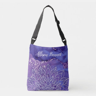 Personalized Purple White Watercolor Mandala Crossbody Bag