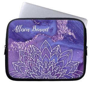 Personalized Purple White Watercolor Mandala Laptop Sleeve