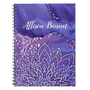 Personalized Purple White Watercolor Mandala Notebook