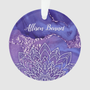 Personalized Purple White Watercolor Mandala Ornament